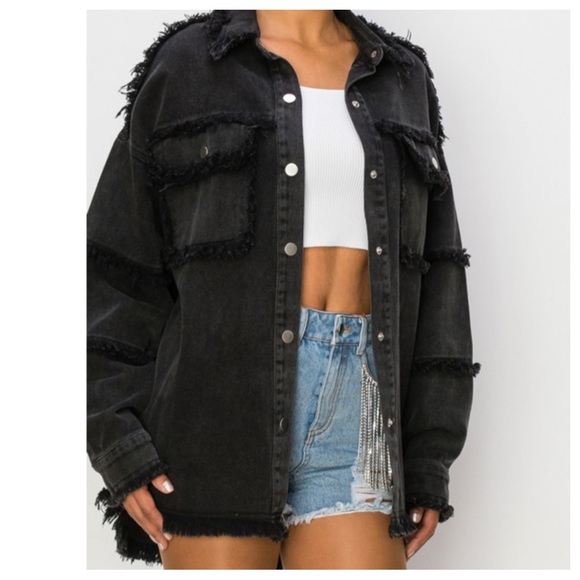 #31 Fabulous Black Rock N Roll Distressed Shacket Denim Jacket - Picture 4 of 9